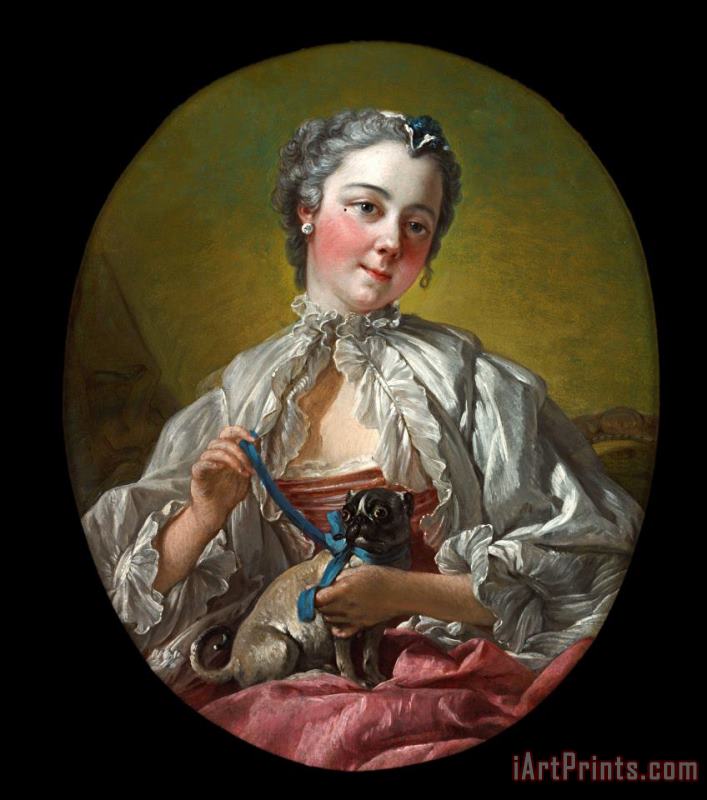 Francois Boucher A Young Lady Holding a Pug Dog Art Painting