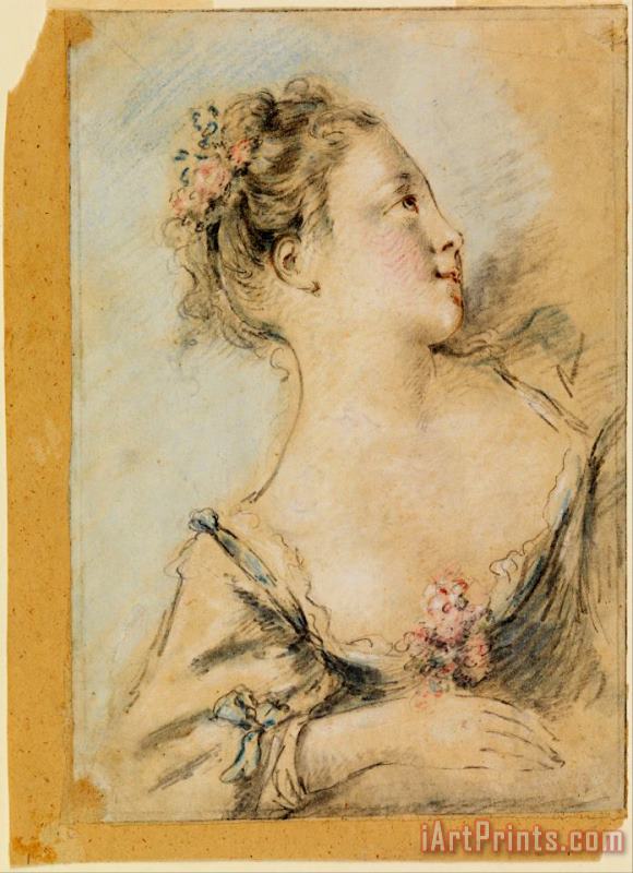 Francois Boucher Bust of a Young Girl Art Painting