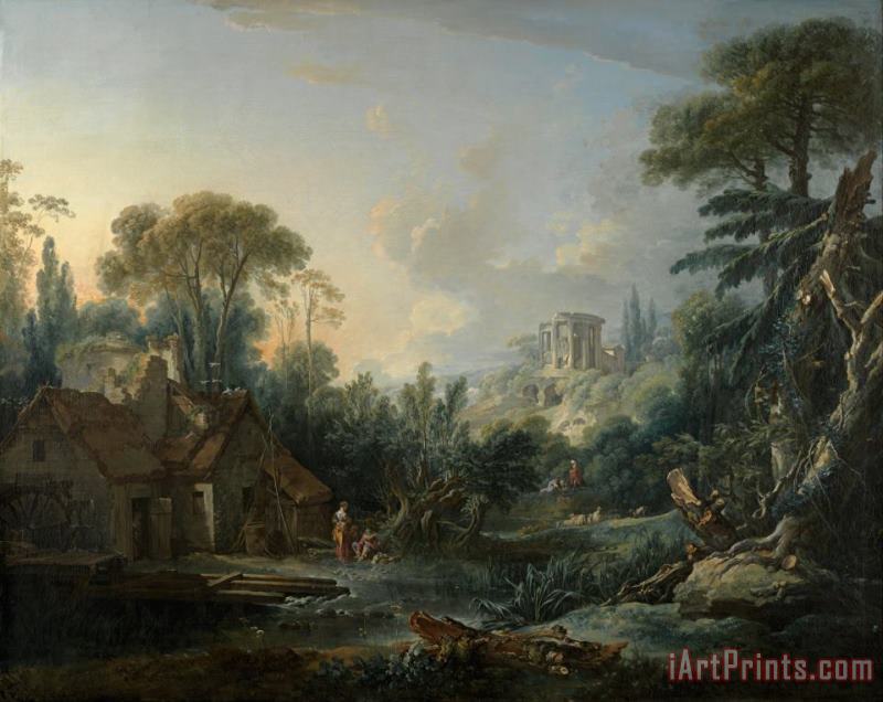 Francois Boucher Landscape with a Water Mill Art Print