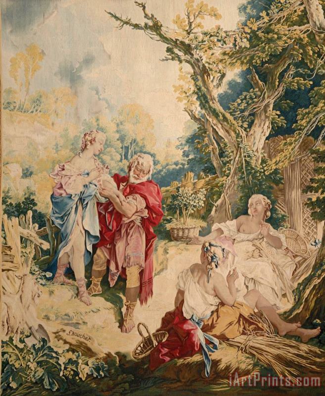 Francois Boucher Tapestry Showing Psyche And The Basketmaker Art Print