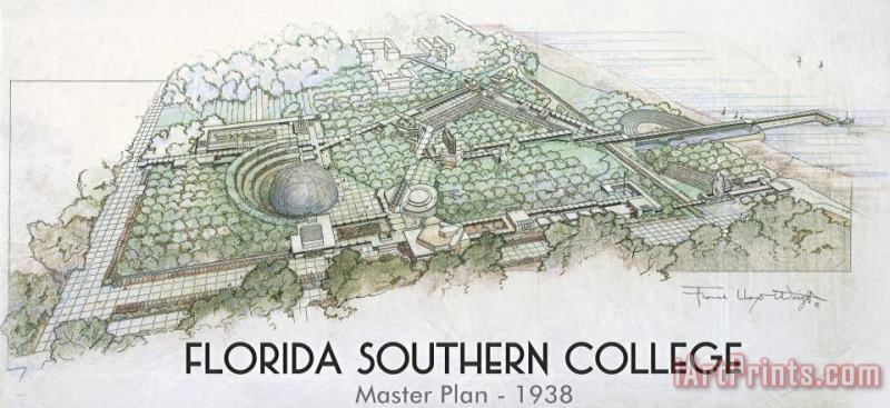 Florida Southern College, Master Plan. Lakeland, Florida painting - Frank Lloyd Wright Florida Southern College, Master Plan. Lakeland, Florida Art Print