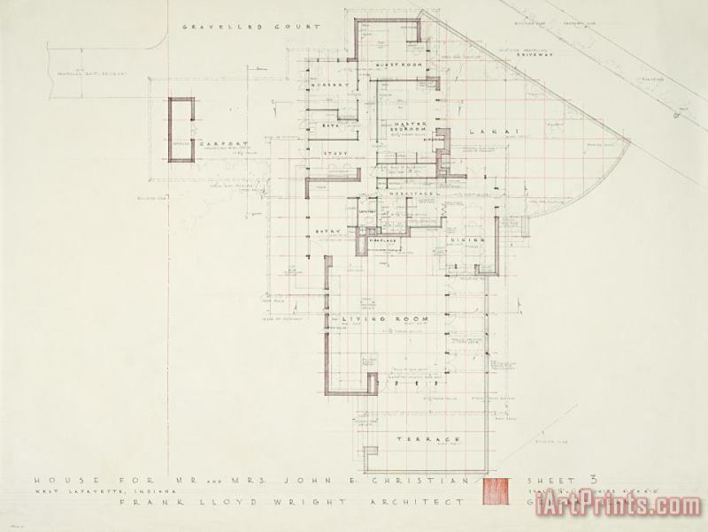Frank Lloyd Wright John E. Christian House (general Plan), West Lafayette, Indiana. Art Painting