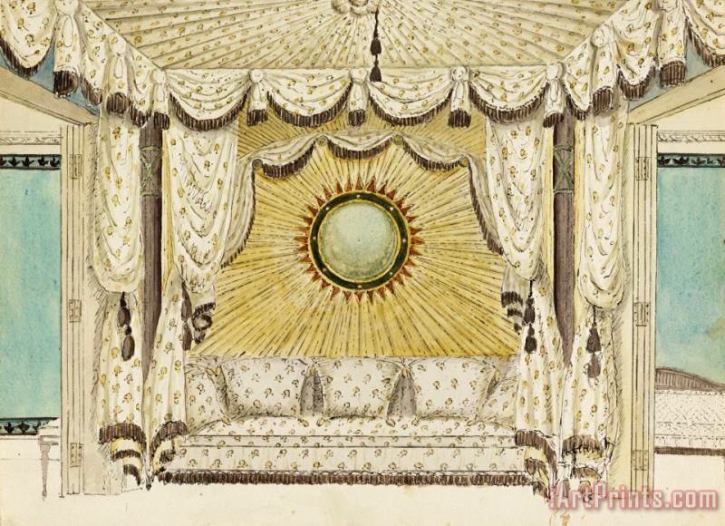 Design for Bed with Tented Alcove, Probably for The Prince of Wales's Bedroom Or Boudoir, Royal Pavi... painting - Frederick Crace Design for Bed with Tented Alcove, Probably for The Prince of Wales's Bedroom Or Boudoir, Royal Pavi... Art Print