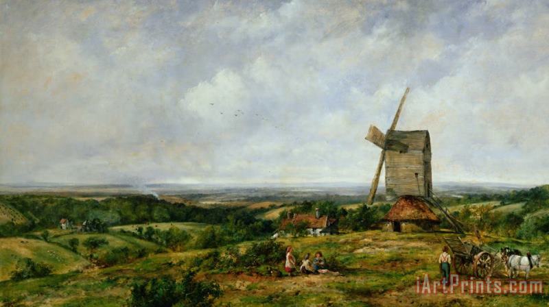 Landscape With Figures By A Windmill painting - Frederick Waters Watts Landscape With Figures By A Windmill Art Print