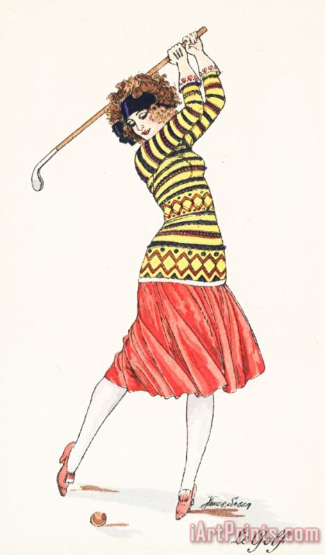 French School A Woman In Full Swing Playing Golf Art Painting