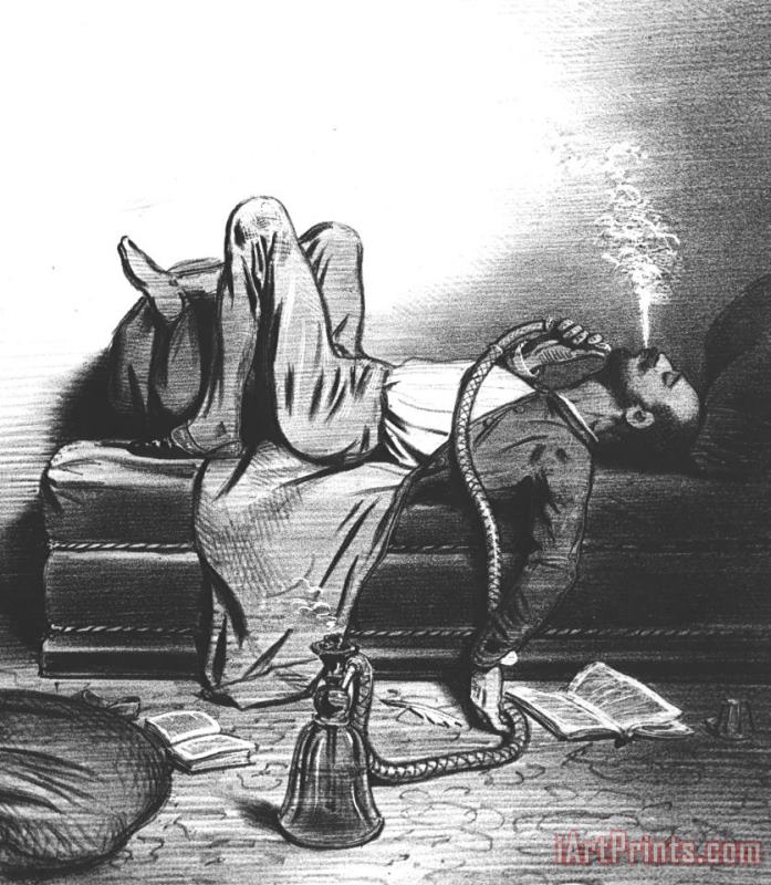 French School Caricature Of The Romantic Writer Searching His Inspiration In The Hashish Art Painting