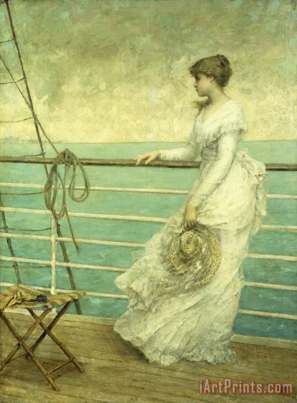 Lady On The Deck Of A Ship painting - French School Lady On The Deck Of A Ship Art Print