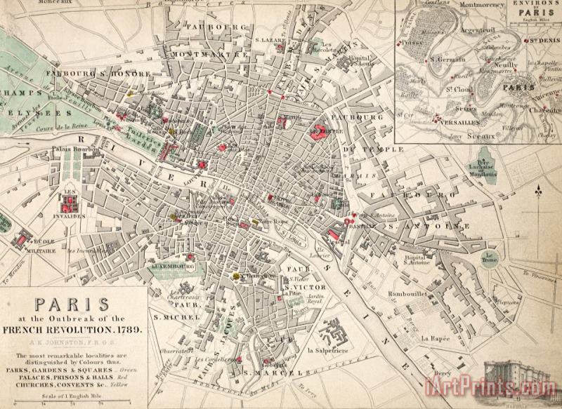 French School Map Of Paris At The Outbreak Of The French Revolution Art Painting