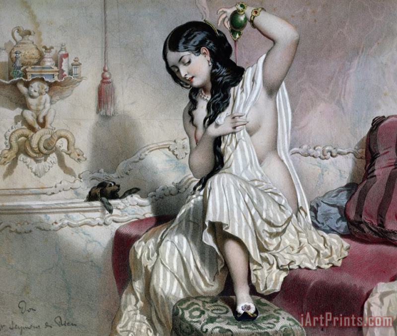 French School Oriental Woman at her Toilet Art Painting