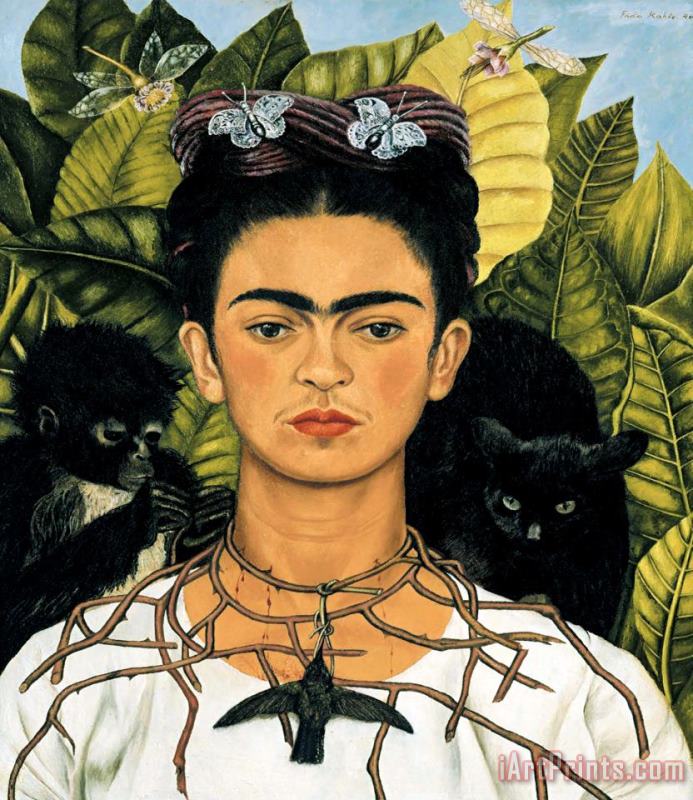 Frida Kahlo Self Portrait with Necklace of Thorns 1940 Art Print