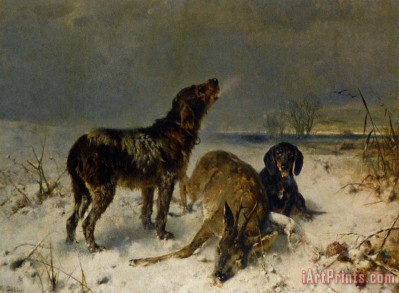 Two Hunting Dogs with Their Catch painting - Friedrich Otto Gebler Two Hunting Dogs with Their Catch Art Print