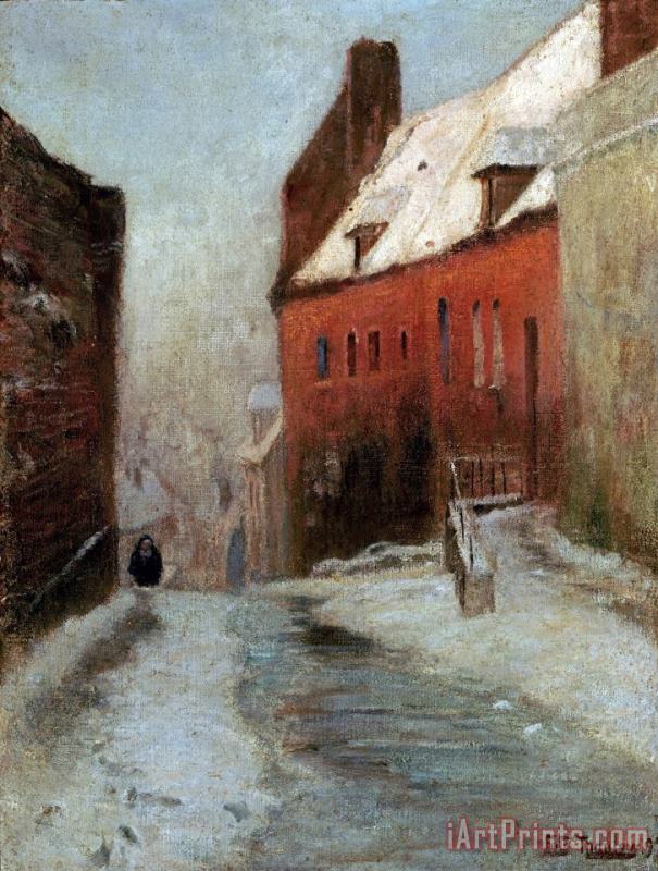 A Winter Street Scene, Montreuil painting - Fritz Thaulow A Winter Street Scene, Montreuil Art Print