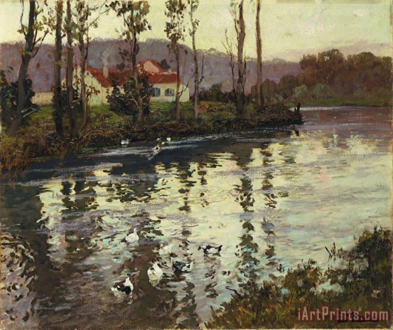 Fritz Thaulow River Landscape with Ducks Art Painting