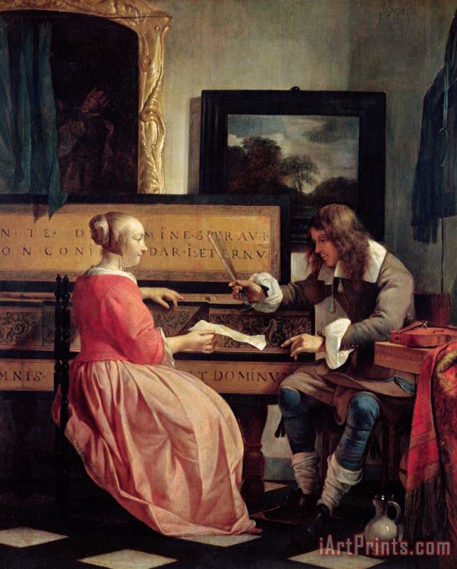 A Man and a Woman Seated by a Virginal painting - Gabriel Metsu A Man and a Woman Seated by a Virginal Art Print