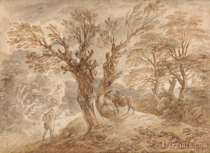 Wooded Landscape with Peasant And Donkeys painting - Gainsborough, Thomas Wooded Landscape with Peasant And Donkeys Art Print