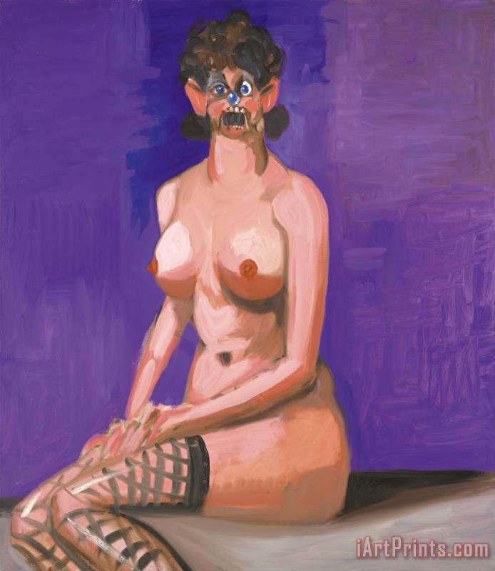 George Condo Nude on Purple Art Painting