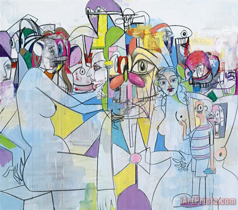 George Condo Purple And Yellow Abstraction, 2012 Art Painting