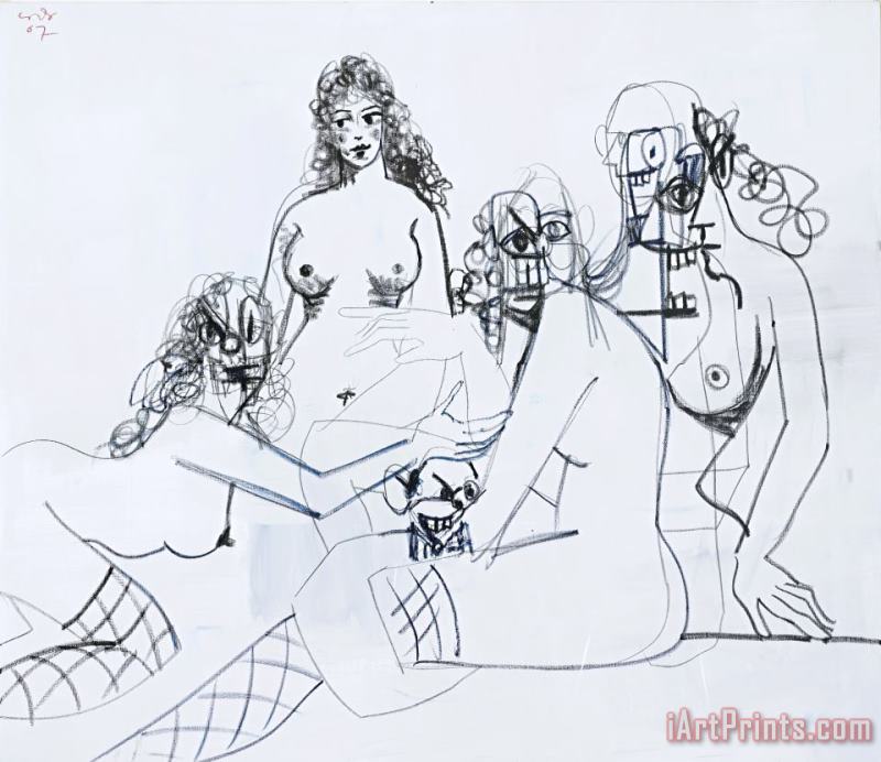 Rodrigo with Female Figures, 2007 painting - George Condo Rodrigo with Female Figures, 2007 Art Print