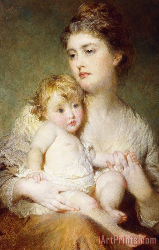 Portrait Of The Duchess Of St Albans With Her Son painting - George Elgar Hicks Portrait Of The Duchess Of St Albans With Her Son Art Print