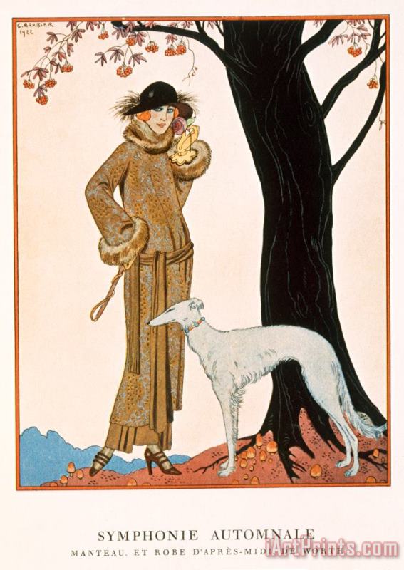 Autumnal Symphony Afternoon Coat And Dress By Worth painting - Georges Barbier Autumnal Symphony Afternoon Coat And Dress By Worth Art Print