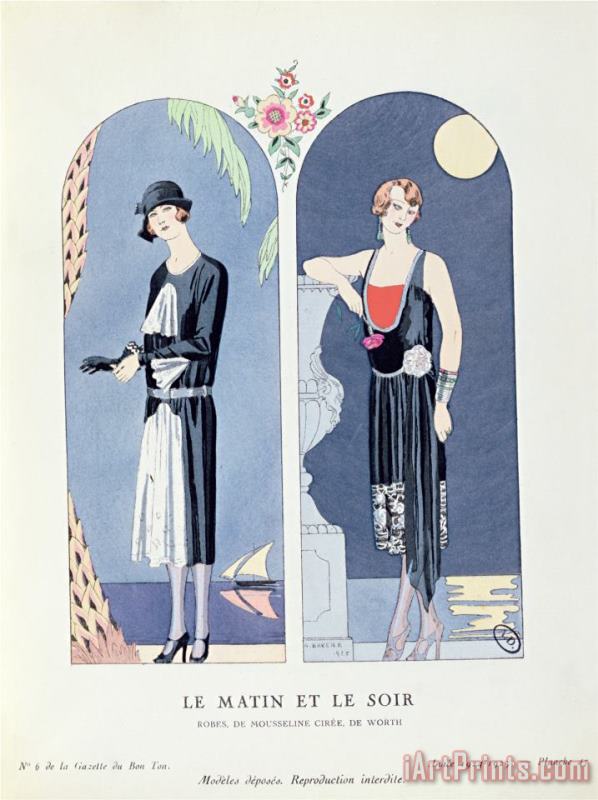 Day And Night Plate 47 From La Gazette Du Bon Ton Depicting Day And Evening Dresses 1924 25 painting - Georges Barbier Day And Night Plate 47 From La Gazette Du Bon Ton Depicting Day And Evening Dresses 1924 25 Art Print