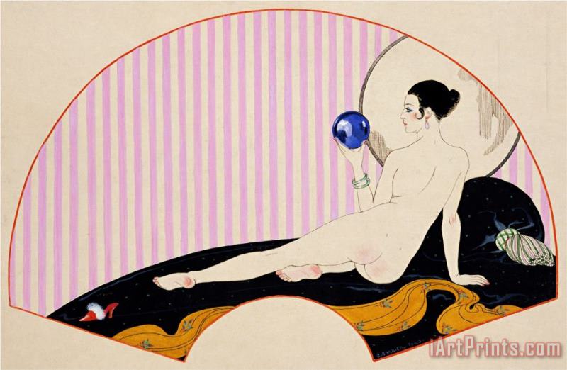Georges Barbier Odalisque with a Crystal Ball Dated 1920 Art Print