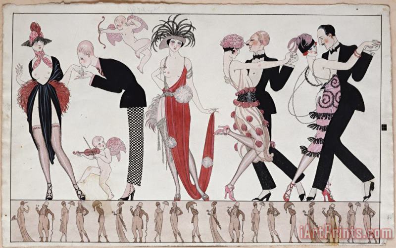 The Tango painting - Georges Barbier The Tango Art Print