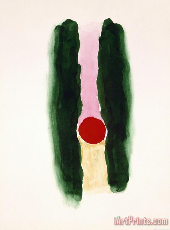 Georgia O'keeffe Abstraction Dark Green Lines with Red And Pink, 1970s Art Painting