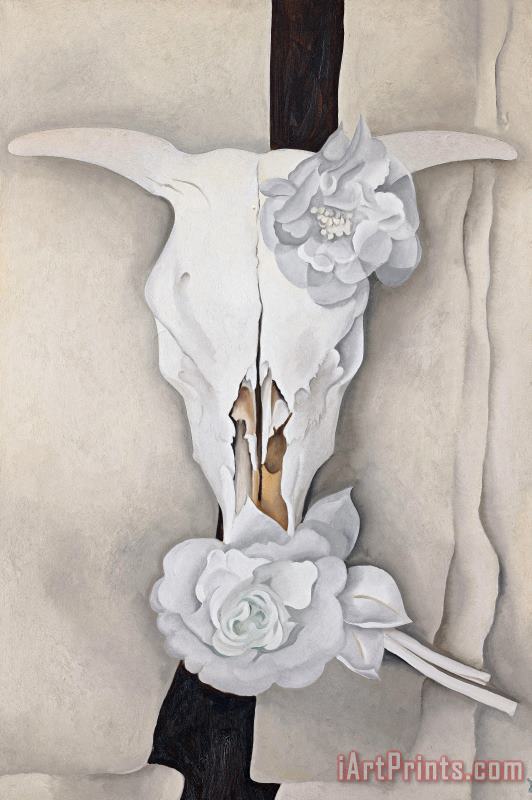 Georgia O'keeffe Cow's Skull with Calico Roses Art Painting