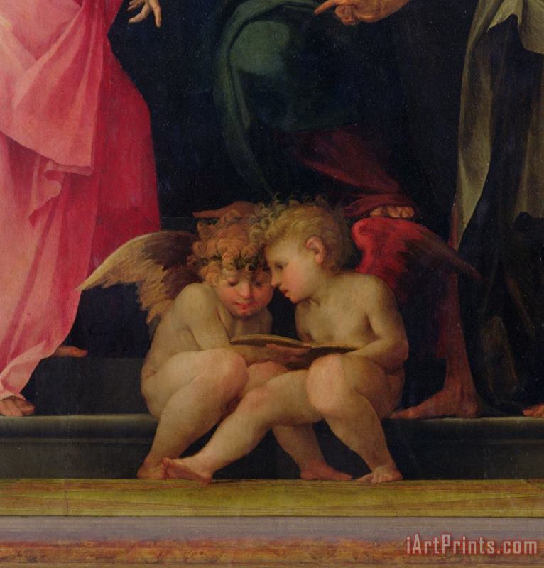Giovanni Battist Rosso Fiorentino Two cherubs reading detail from Madonna and Child with Saints Art Print