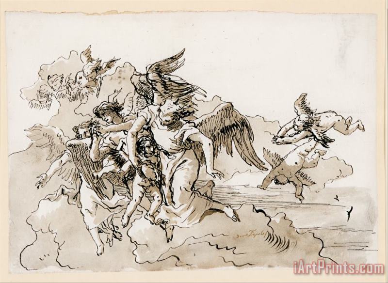 Flying Angels And Putti painting - Giovanni Domenico Tiepolo Flying Angels And Putti Art Print