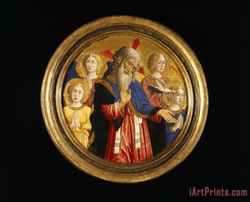 God The Father with Four Angels And The Dove of The Holy Spirit painting - Giovanni Francesco da Rimini God The Father with Four Angels And The Dove of The Holy Spirit Art Print