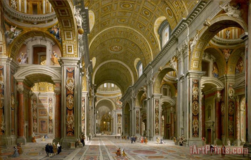Interior of St. Peter's, Rome painting - Giovanni Paolo Panini Interior of St. Peter's, Rome Art Print