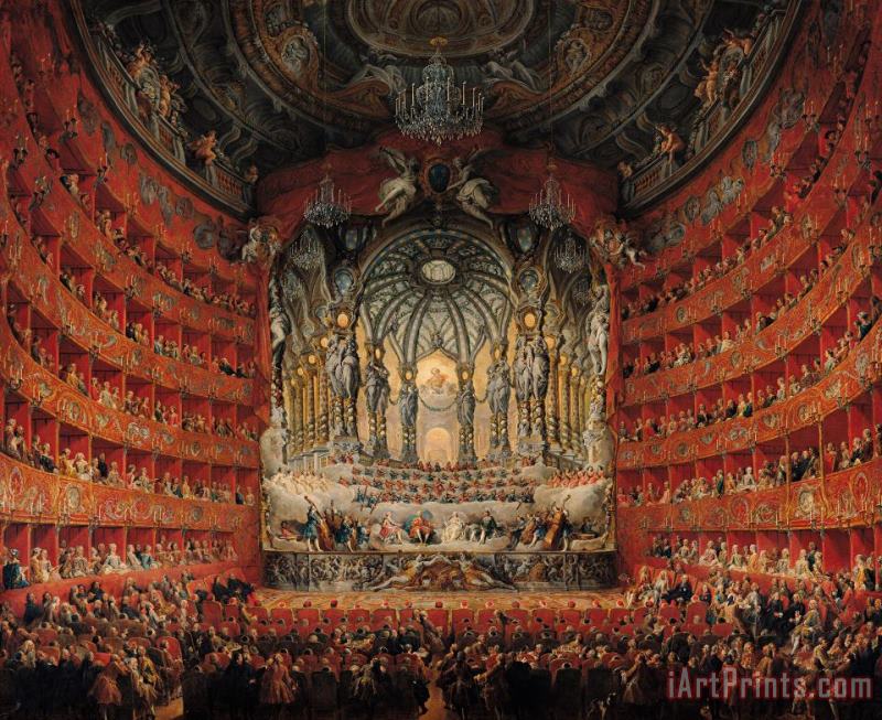 Concert given by Cardinal de La Rochefoucauld at the Argentina Theatre in Rome painting - Giovanni Paolo Pannini or Panini Concert given by Cardinal de La Rochefoucauld at the Argentina Theatre in Rome Art Print