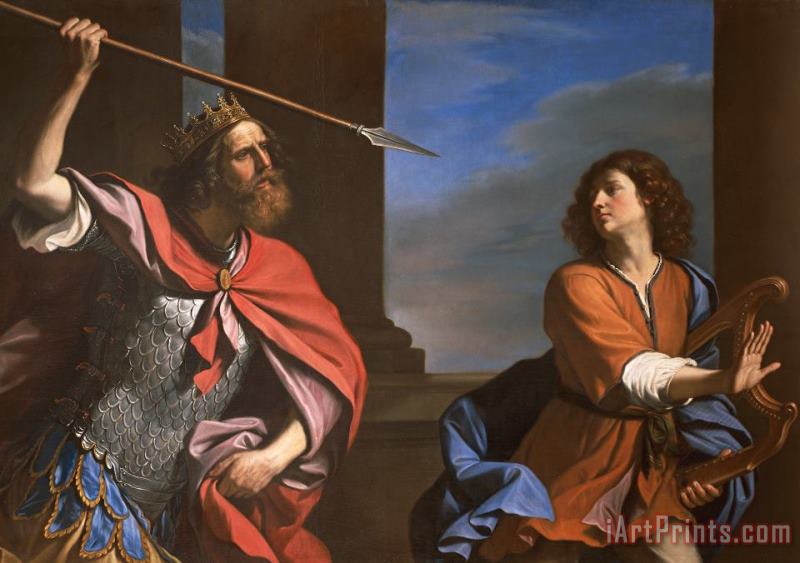 Saul Attacking David painting - Guercino Saul Attacking David Art Print