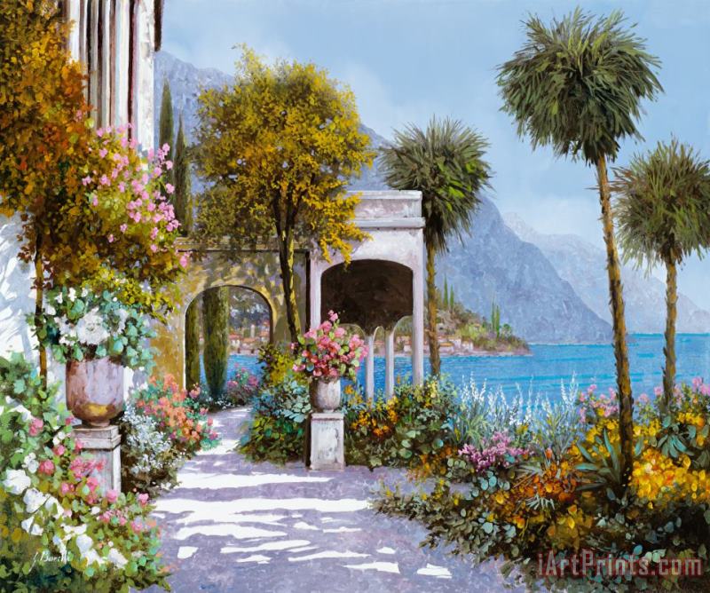 Lake Como-la passeggiata al lago painting - Collection 7 Lake Como-la passeggiata al lago Art Print