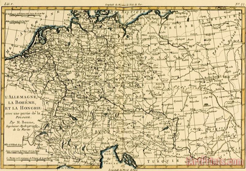 Guillaume Raynal Antique Map of Germany Bohemia and Hungary with part of Poland Art Print