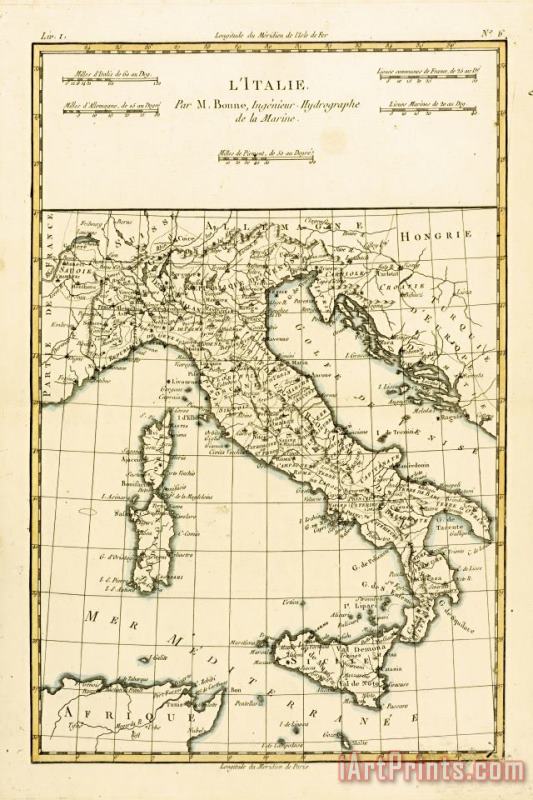 Antique Map of Italy painting - Guillaume Raynal Antique Map of Italy Art Print