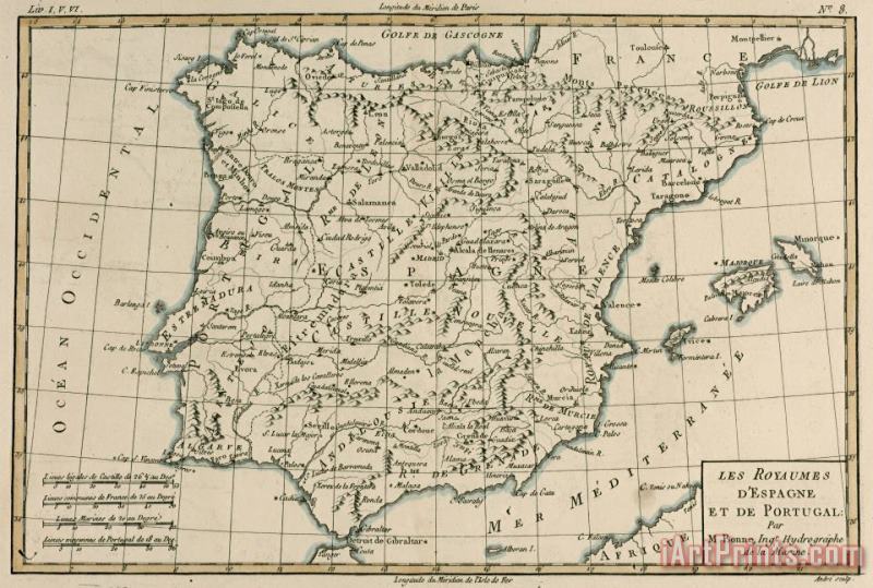 Antique Map Of Spain painting - Guillaume Raynal Antique Map Of Spain Art Print