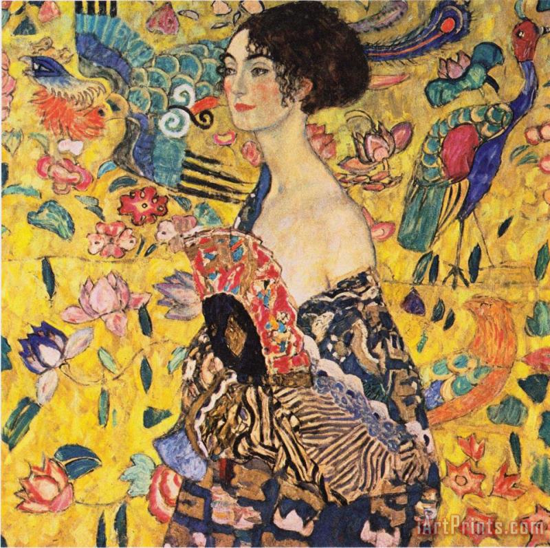 Woman with Fan painting - Gustav Klimt Woman with Fan Art Print