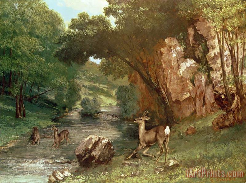 Deer by a River painting - Gustave Courbet Deer by a River Art Print