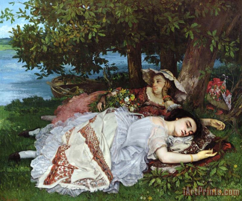 Girls on the Banks of the Seine painting - Gustave Courbet Girls on the Banks of the Seine Art Print