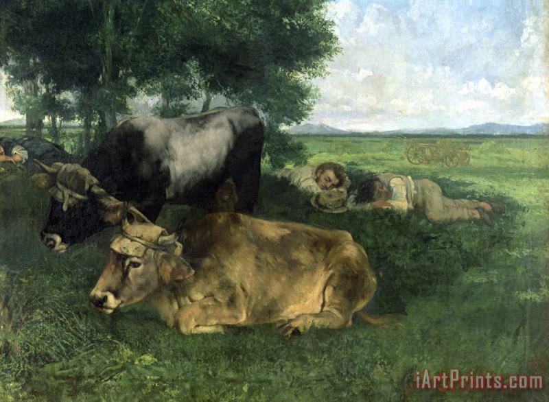 Gustave Courbet La Siesta Pendant La Saison Des Foins (and Detail of Animals Sleeping Under a Tree) Art Painting
