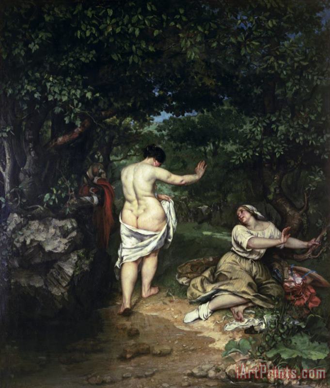 Les Baigneuses painting - Gustave Courbet Les Baigneuses Art Print