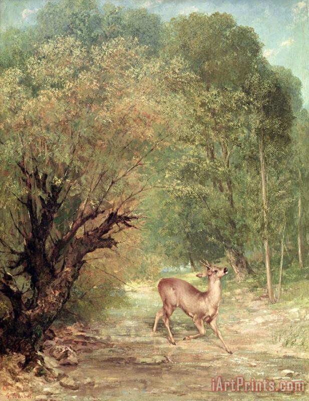 The Hunted Roe Deer on The Alert, Spring painting - Gustave Courbet The Hunted Roe Deer on The Alert, Spring Art Print