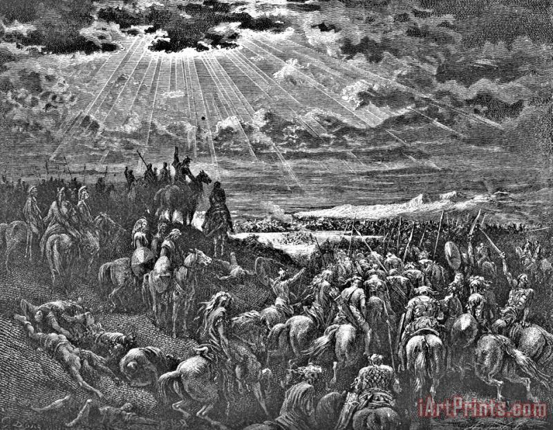 Gustave Dore Biblical Battle Scene Engraving Art Painting