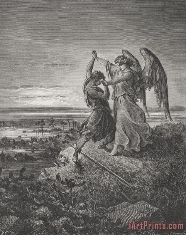 Gustave Dore Jacob Wrestling With The Angel Art Print