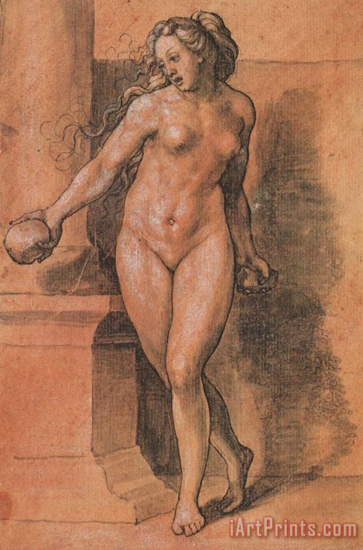 Female Nude Stone Thrower painting - Hans Holbein the Younger Female Nude Stone Thrower Art Print