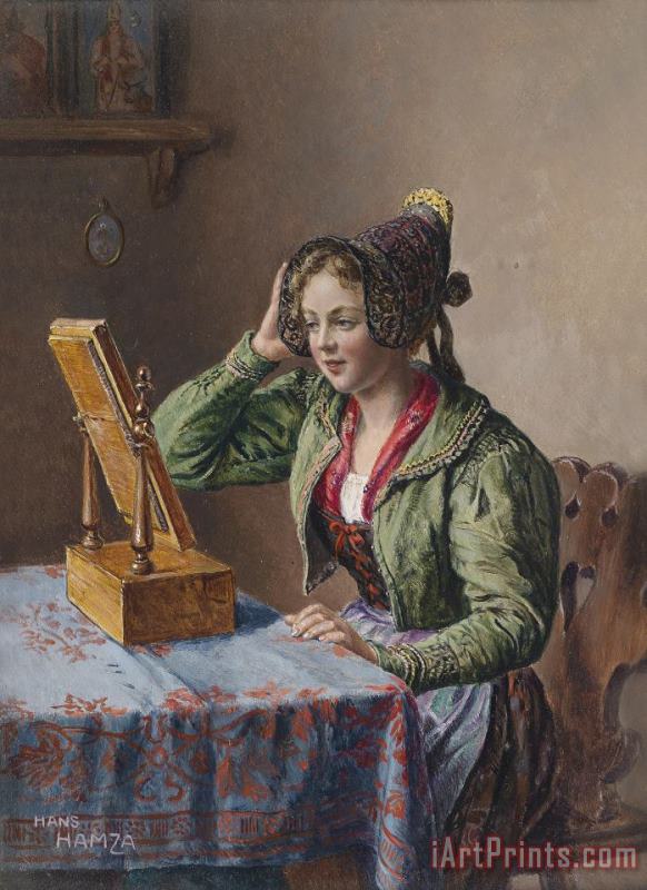 Hans Zatzka Young Girl in Front of The Mirror Art Print