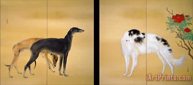 Hashimoto Kansetsu Dogs From Europe Art Painting